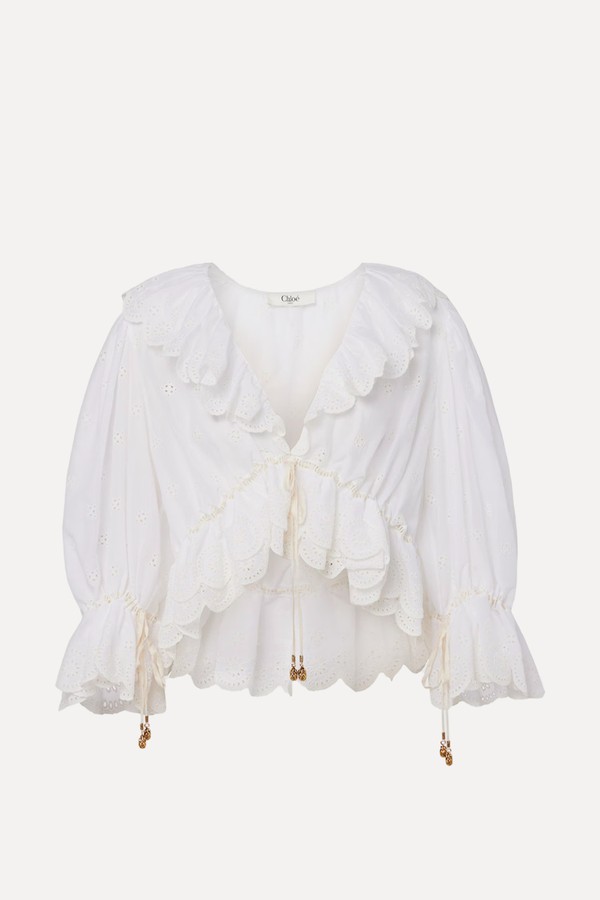 Broderie Anglaise Ruffled Cotton Blouse from Chloé
