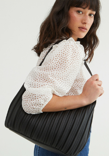 Priti Pleated Black Tote Bag from Oliver Bonas