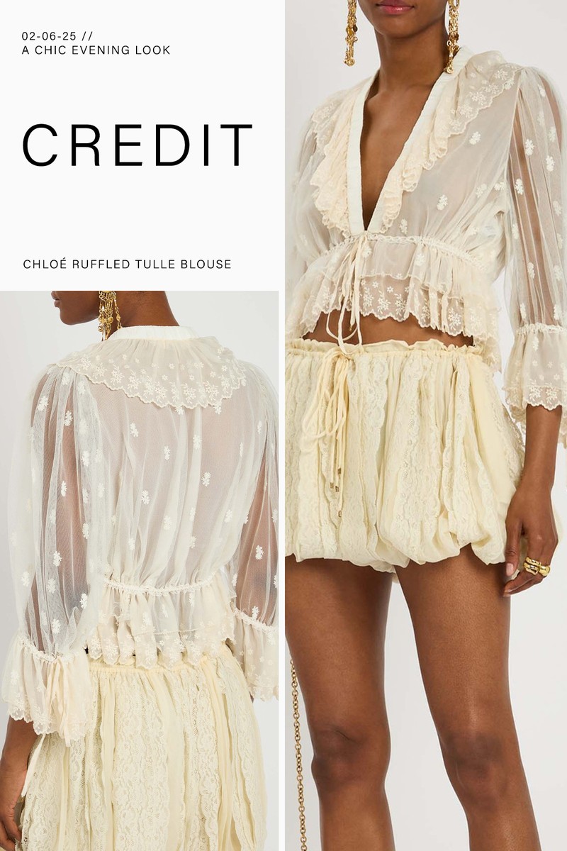Cropped Ruffled Embroidered Mesh Blouse from Chloé