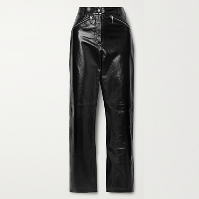 Crinkled Glossed-Leather Straight-Leg Pants from Alexa Chung