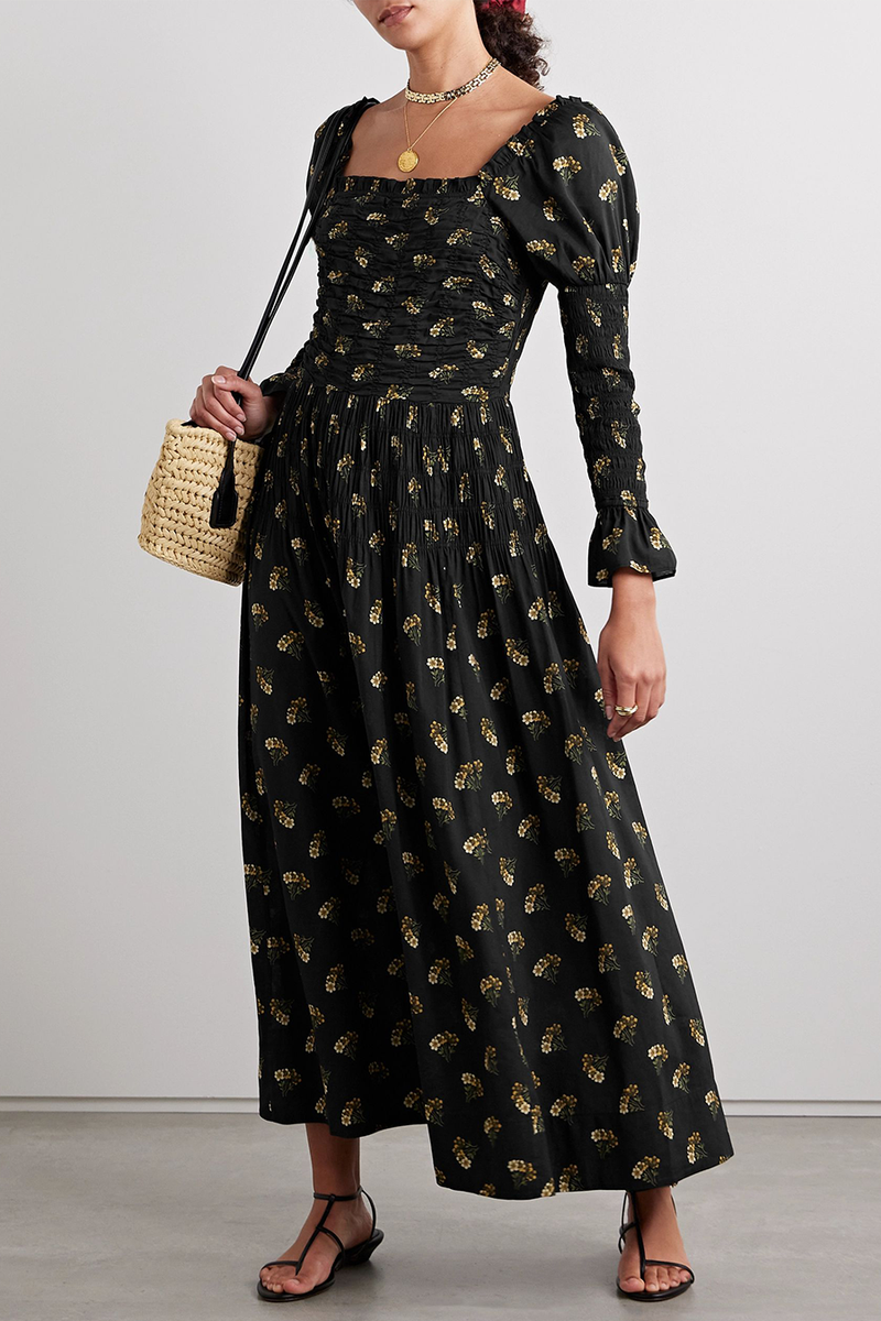 Wilmina Shirred Floral-Print Cotton-Blend Maxi Dress from DÔEN