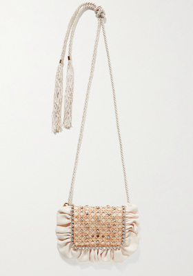 Panino Crystal-Embellished Wicker & Twill Shoulder Bag from Rosantica