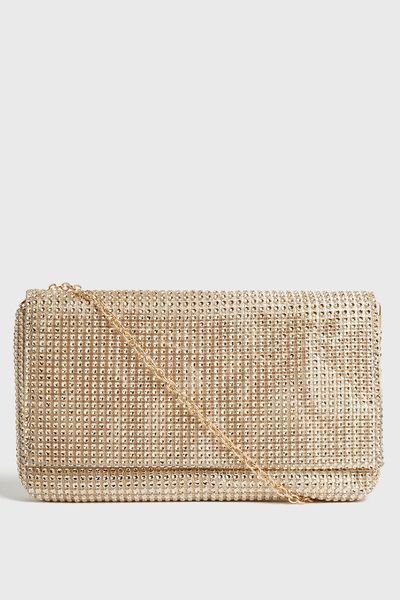 Gold Diamante Chain Strap Clutch Bag  from New Look
