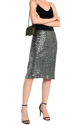 Velvet-Trimmed Sequined Mesh Skirt from Milly