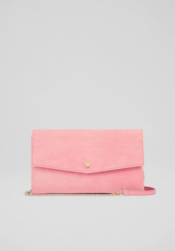 Layla Pink Coral Suede Envelope Clutch
