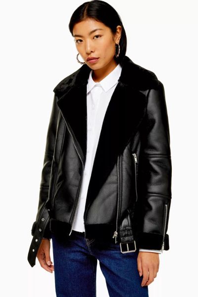 Faux Shearling Biker Jacket from Topshop