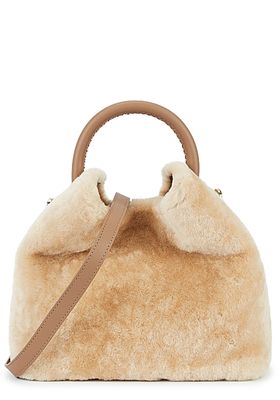 Baozi Shearling And Leather Cross-Body Bag from Elleme