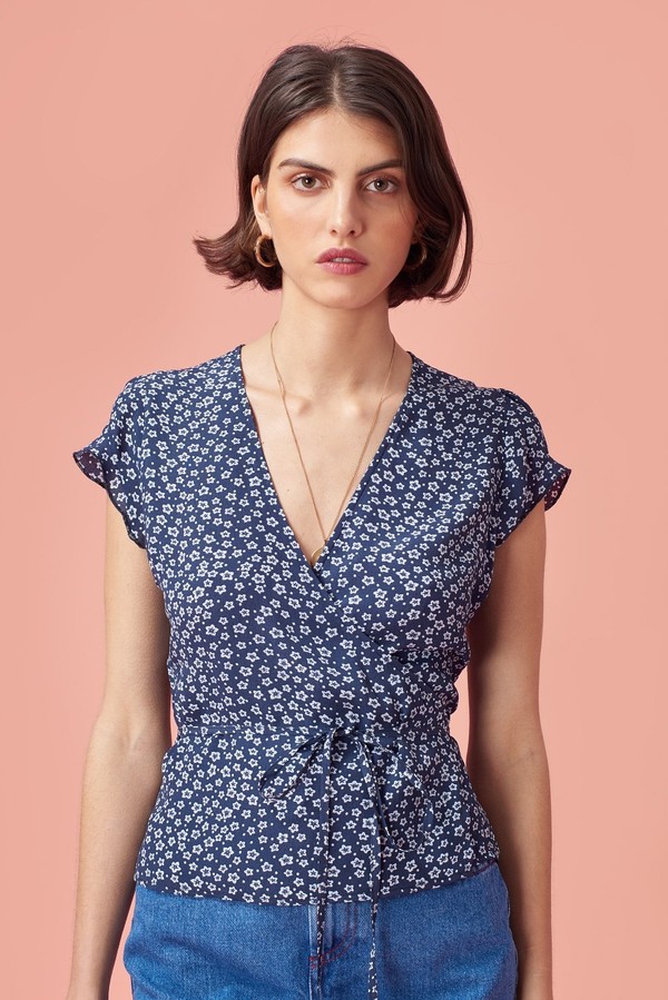 Lisa Wrap Top In Blue 