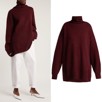 Displaced-Sleeve Roll-Neck Wool Sweater