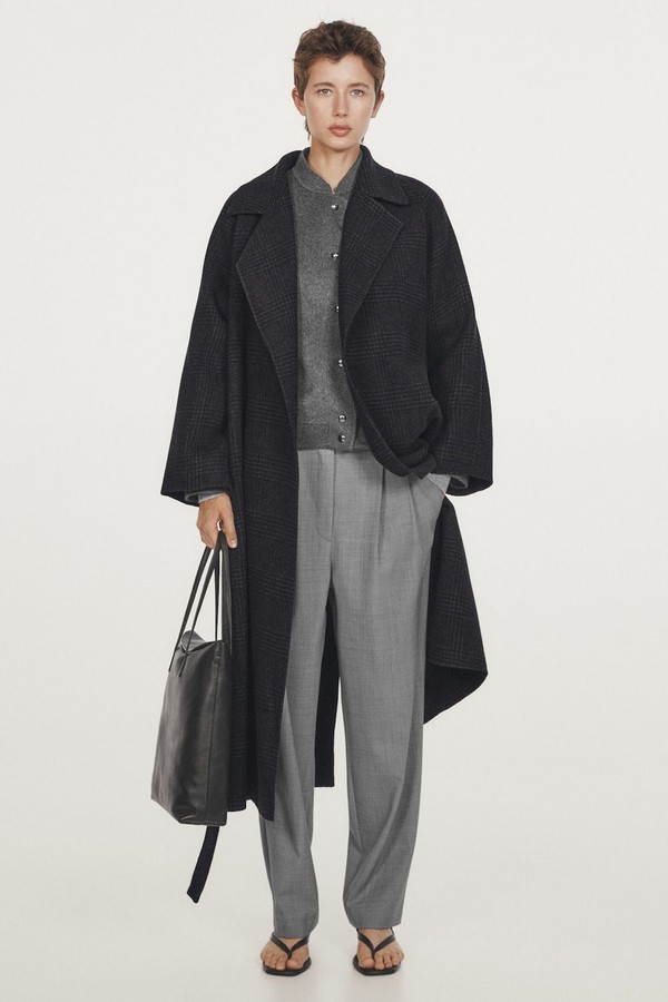 Long Wool Blend Check Robe Coat from Massimo Dutti