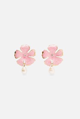 Flower Earrings With Pearl Detail from Zara