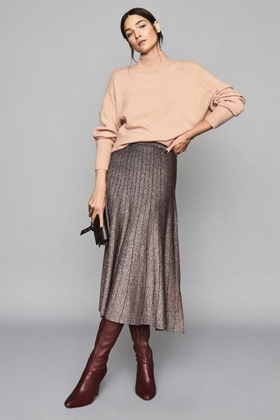 Metallic Pleat-Effect Skirt