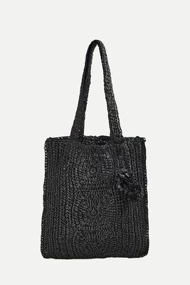 Pom Pom Crochet Straw Bag