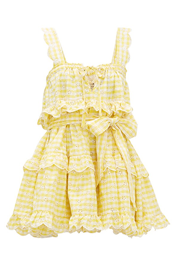 Embroidered Linen-Gingham Mini Dress from Innika Choo