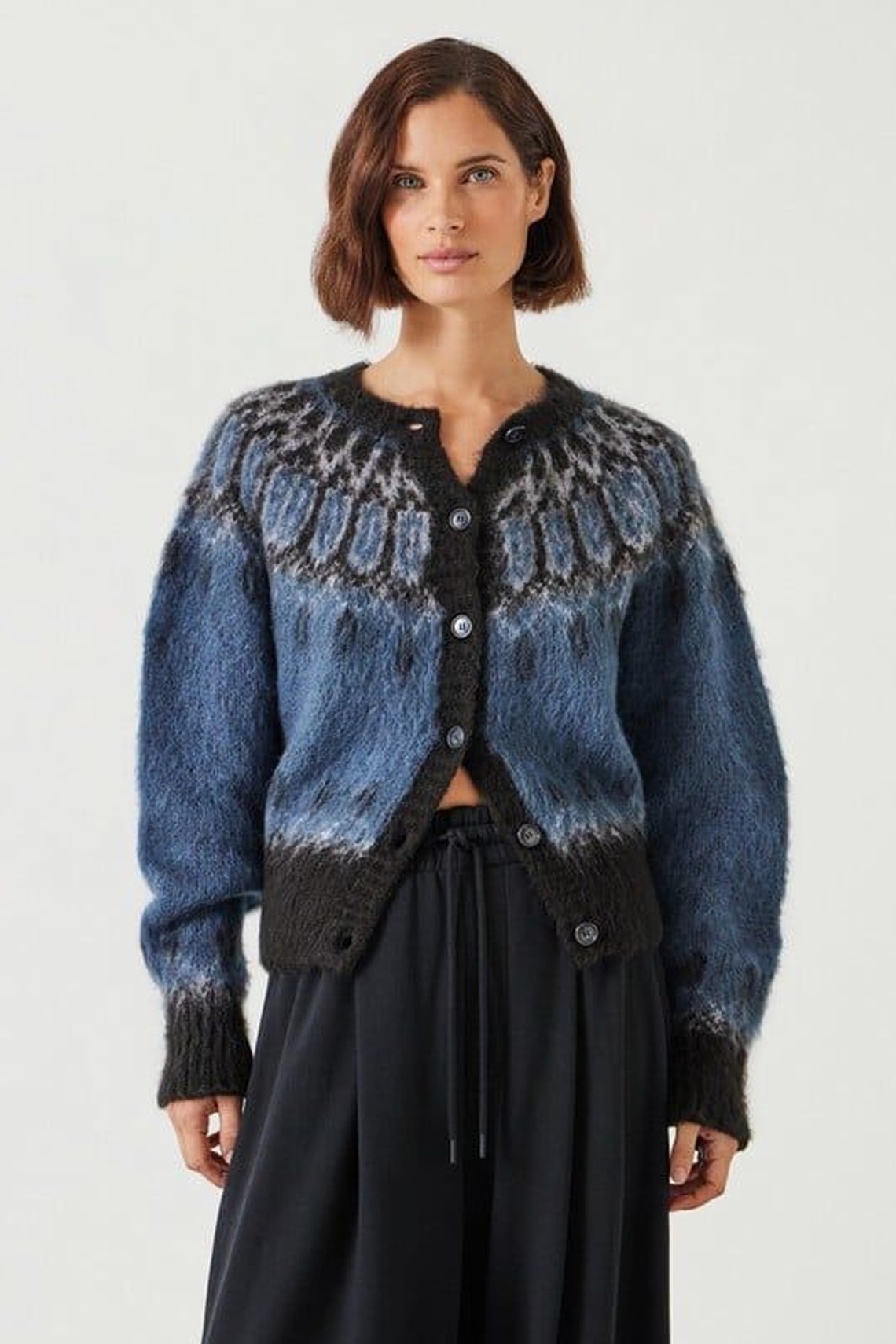 Chloe Brushed Fairisle Cropped Cardigan