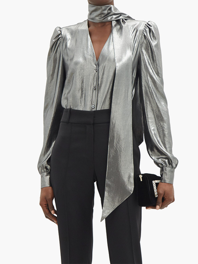 Solange Tie-Neck Lamé Blouse from Racil