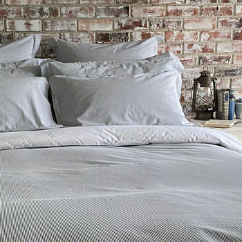 White & Navy Seersucker Stripe Single Duvet Cover from Soak & Sleep