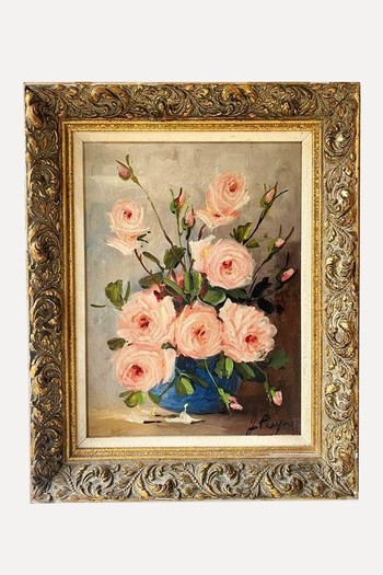 Vintage Still Life Oil Pink Flowers from Vinterior