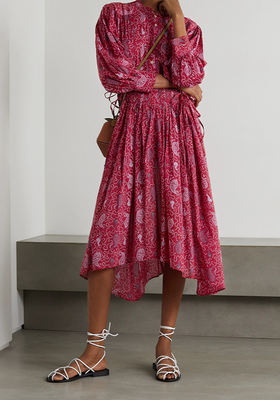 Ariana Asymmetric Lace-Up Floral Print Cotton Midi-Dress from Isabel Marant Etoile