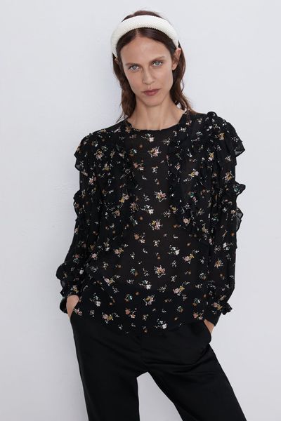 Ruffled Floral-Print Top from Zara