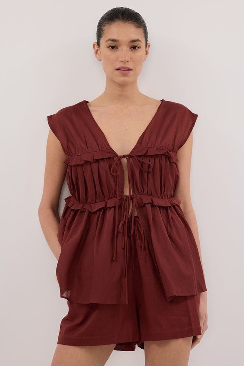 Quinn Sahara Linen Ruffle Top from Dissh