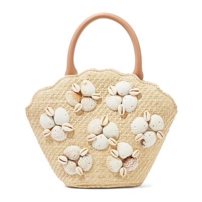 Aria Leather-Trimmed Shell-Embellished Woven Straw Tote from Loeffler Randall