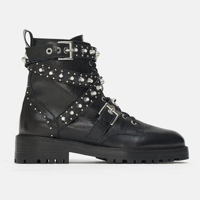 Bejewelled Leather Ankle Boots from Zara