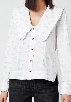 Printed Cotton Poplin Shirt - Bright White from Ganni