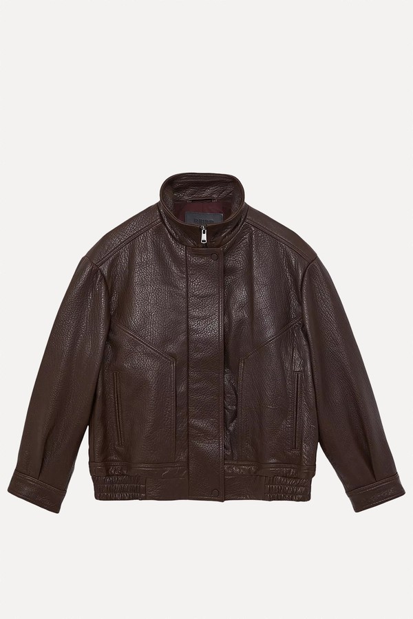 Kiara Oversized Leather Bomber Jacket from Reiss