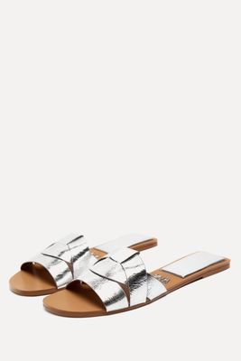 Flat Criss Cross Leather Slider Sandals from Zara