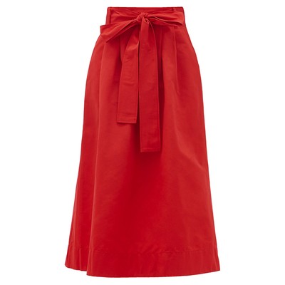 Snoop Belted Cotton-Blend Midi Skirt from Staud