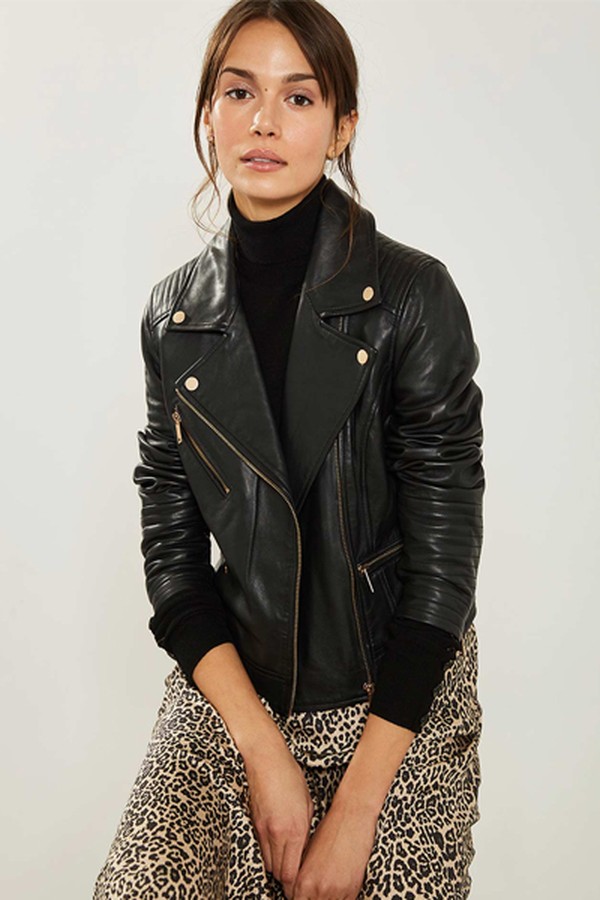 Black Stitched Leather Biker from Mint Velvet