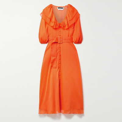 Ellie Belted Ruffled Recycled Chiffon Midi Dress from Rotate Birger Christensen