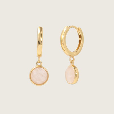 Gold Rose Quartz Huggie Hoop Earrings