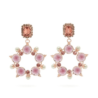 Crystal & Faux-Peark Hoop-Drop Earrings from Erdem