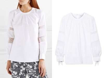Lace-Paneled Cotton-Poplin Top from Michael Kors