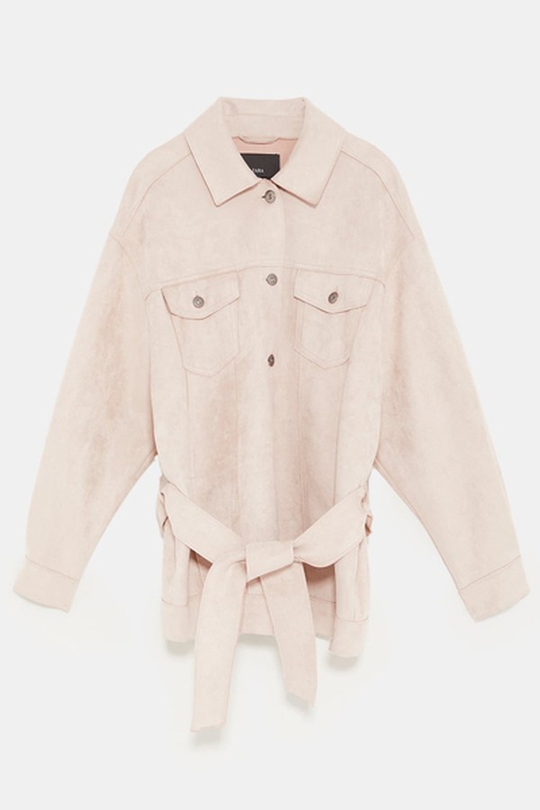 Faux Suede Jacket With Belt from Zara