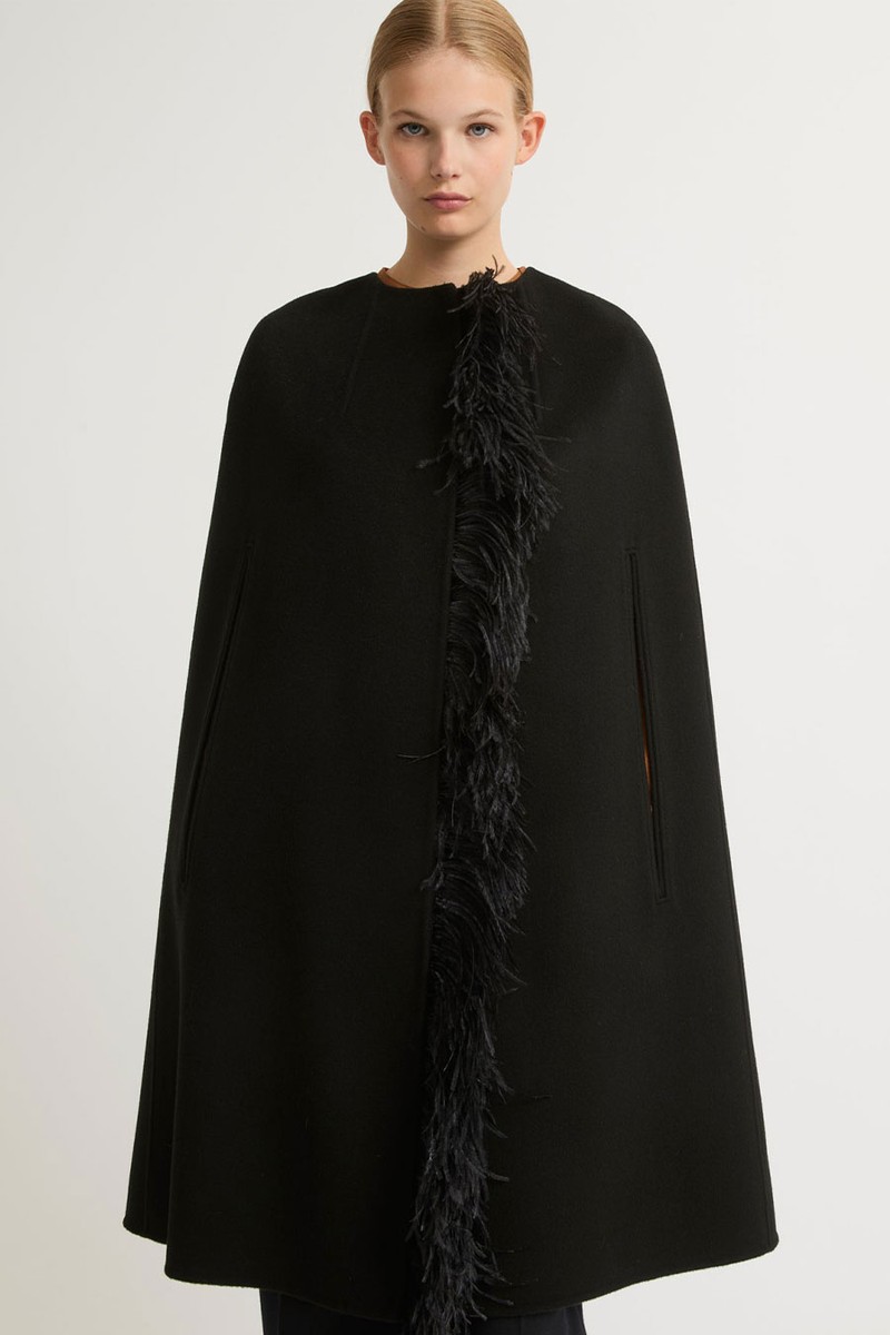 Double-Sided Cashmere Blend Maxi Cape With Feather Details from Yves Salomon
