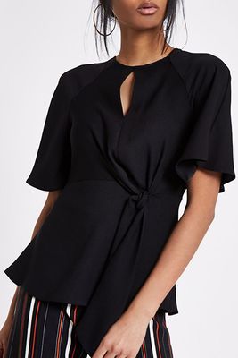 Short Sleeve Tie Front Blouse