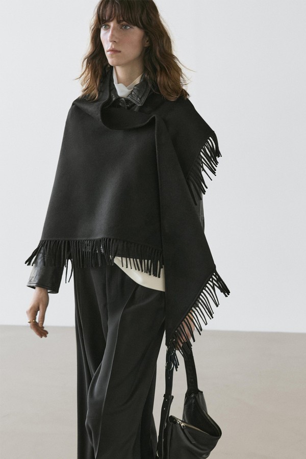 Wool Blend Knit Cape With Fringing from Massimo Dutti