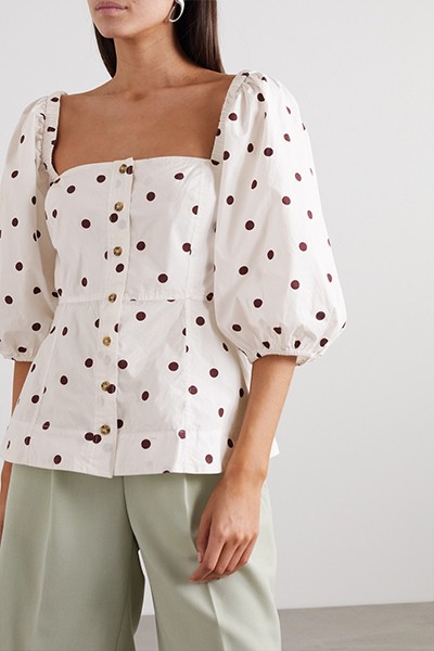 Polka-Dot Cotton-Poplin Blouse from Ganni