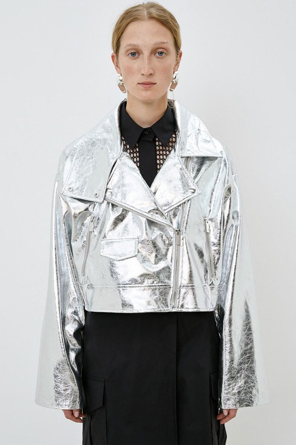 Laminated Eco-Leather Short Biker Jacket