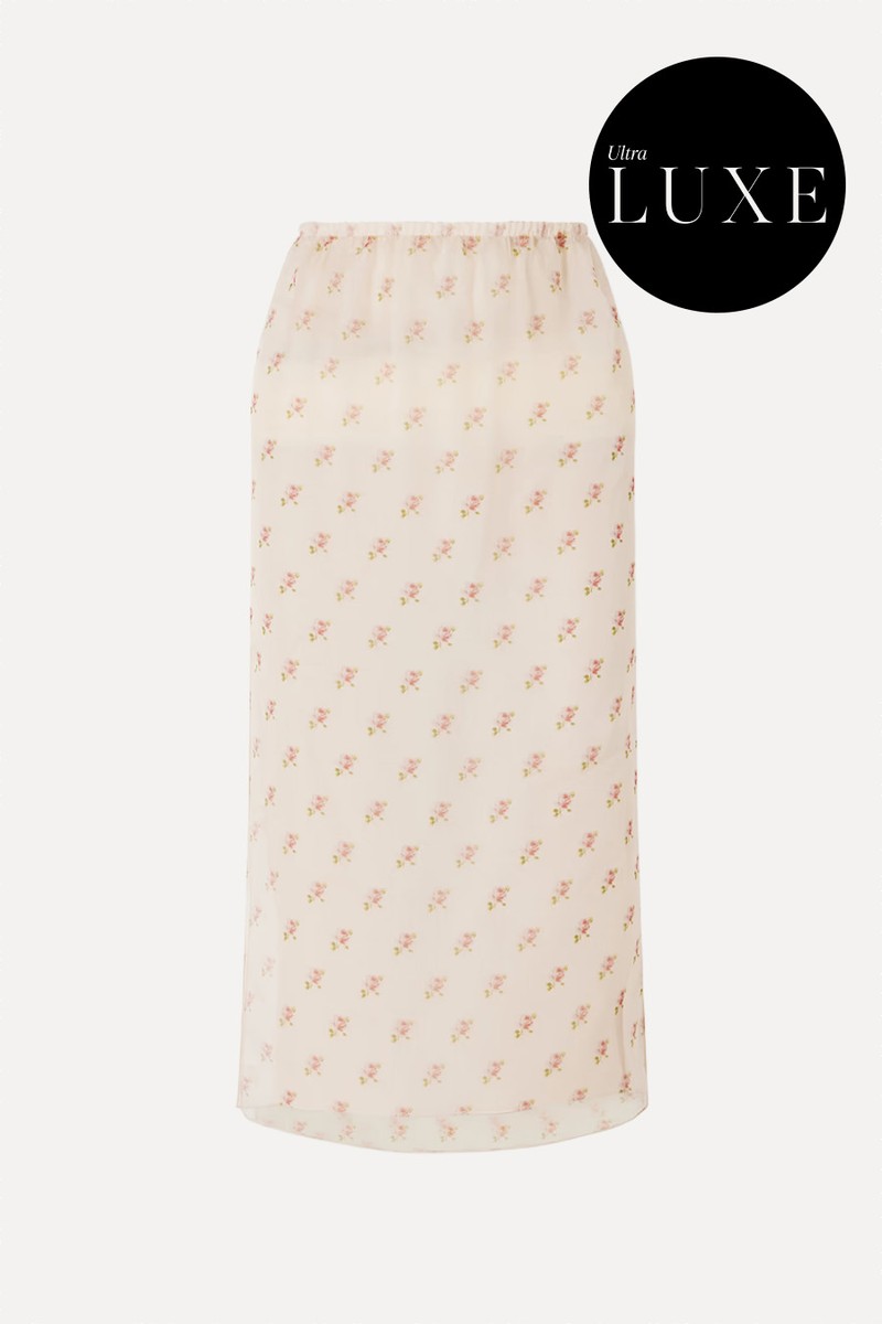 Sydni Floral-Print Silk-Organza Midi Skirt from Khaite
