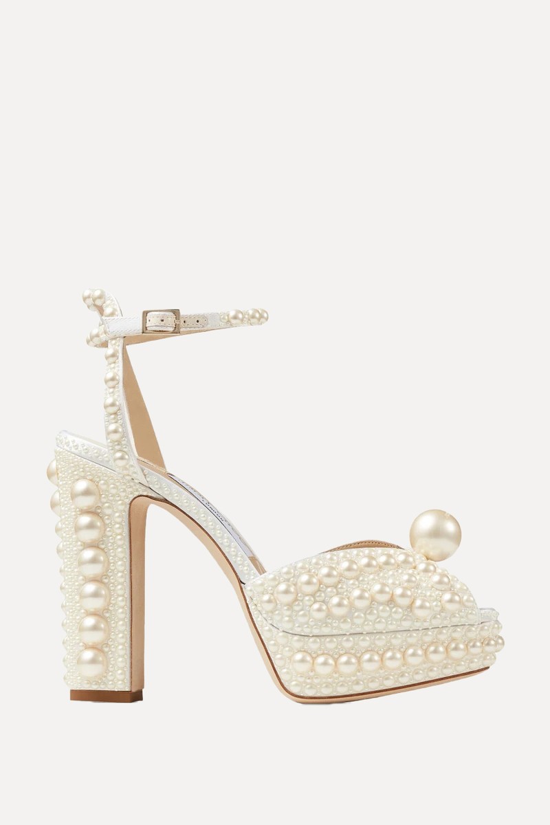 Sacaria Platform 120 Satin Platform Sandals With All-Over Pearl Embellishment