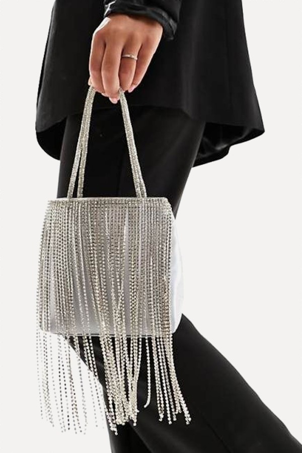 Diamante Fringe Clutch Bag With Top Handle from Asos Design