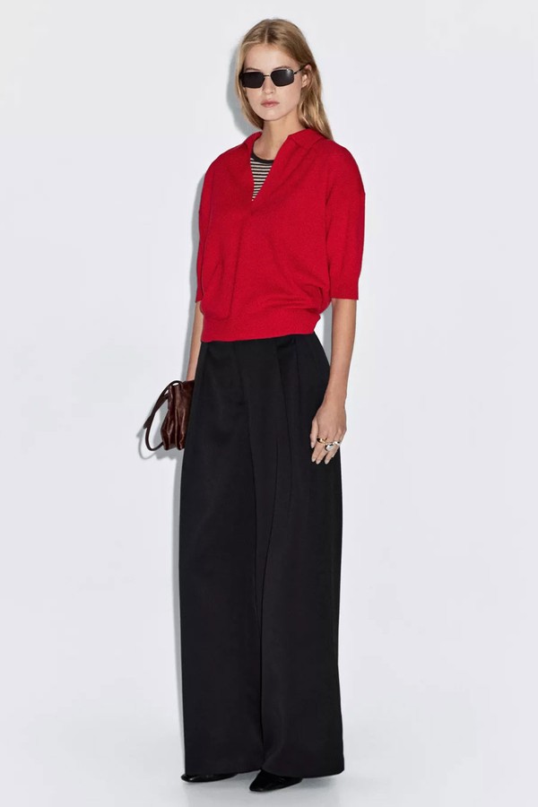 Wool Blend Knit V-Neck Polo Shirt