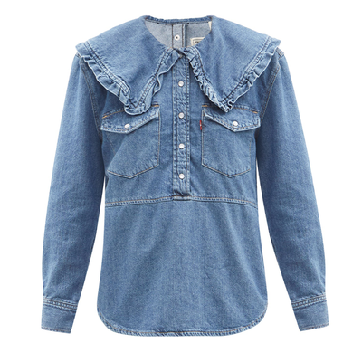 X Levi's Ruffled-Collar Western Denim Blouse, £225 | Ganni