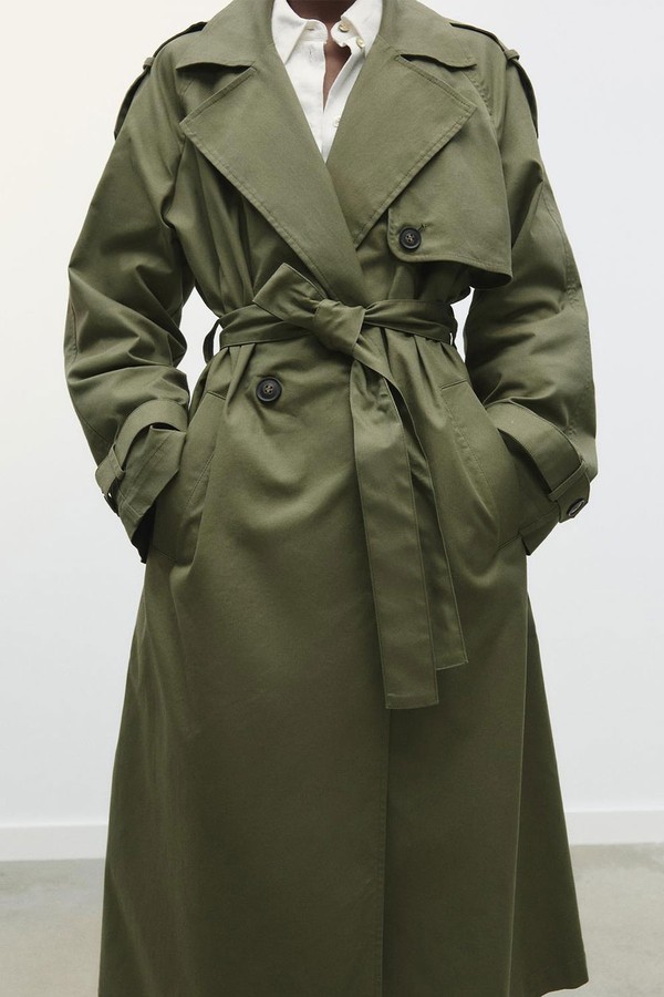 Long Double-Breasted Trench Coat With Belt