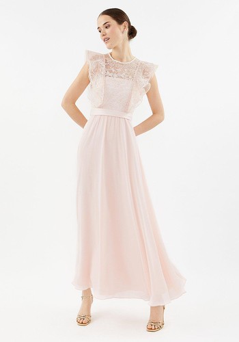 Frilled Sleeve Lace Bodice Maxi Dress