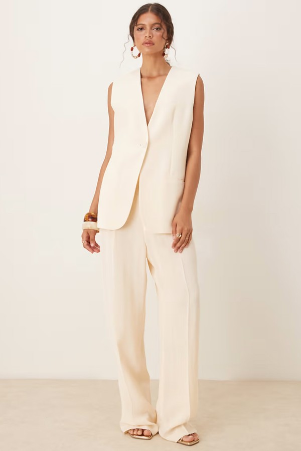 Long Line V-Neck Light Weight Waistcoat & Trousers Co-ord from Mango